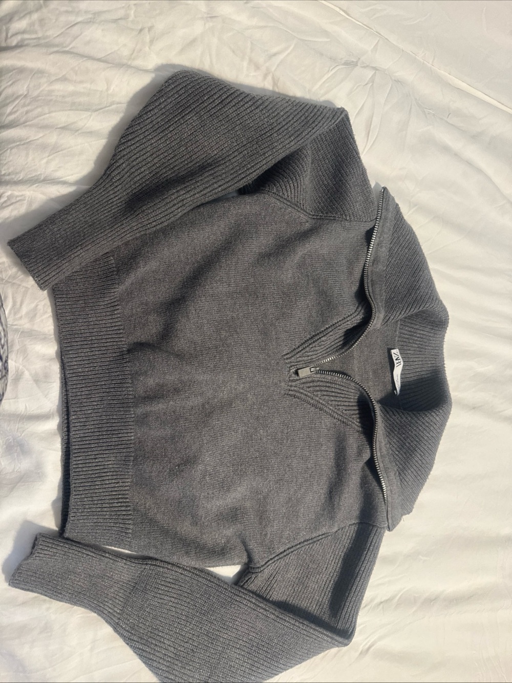 Zara Charcoal Gray Ribbed Half-Zip Turtleneck Sweater